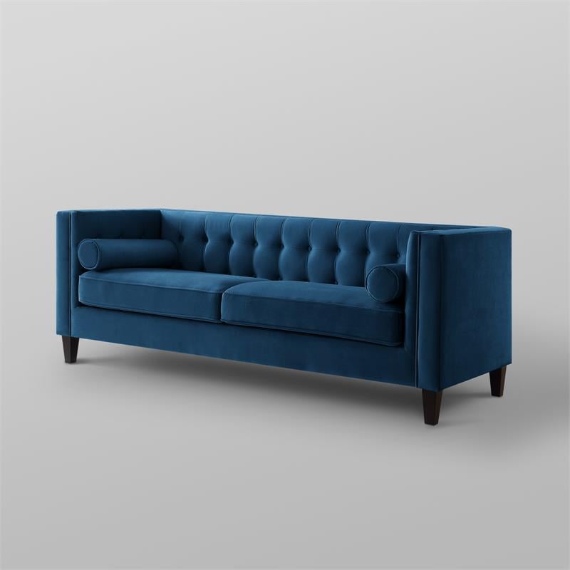 Posh Living Phoenix Button Tufted Velvet Sofa in Navy Blue