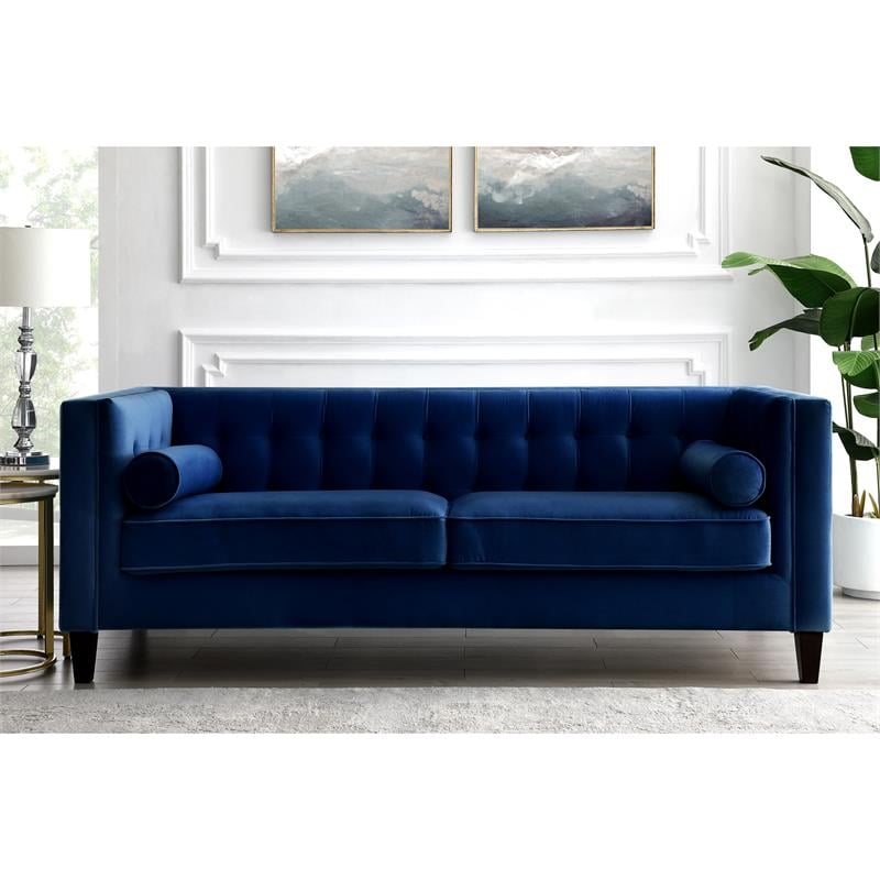 Posh Living Phoenix Button Tufted Velvet Sofa in Navy Blue