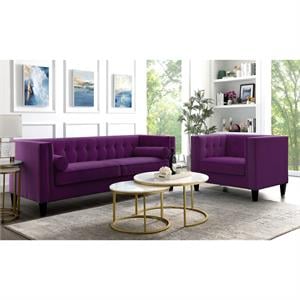 Posh Living Phoenix Button Tufted Velvet Sofa in Purple