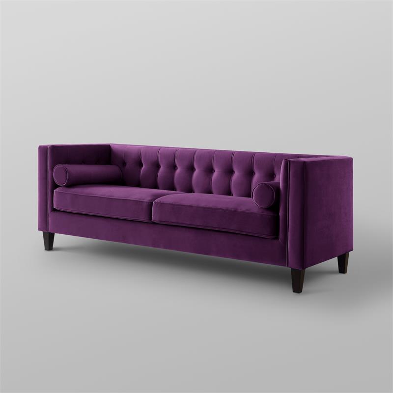 Posh Living Phoenix Button Tufted Velvet Sofa in Purple