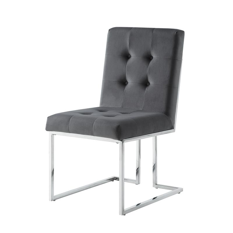 Posh Living Evan Velvet Dining Side Chair in Gray/Chrome (Set of 2)