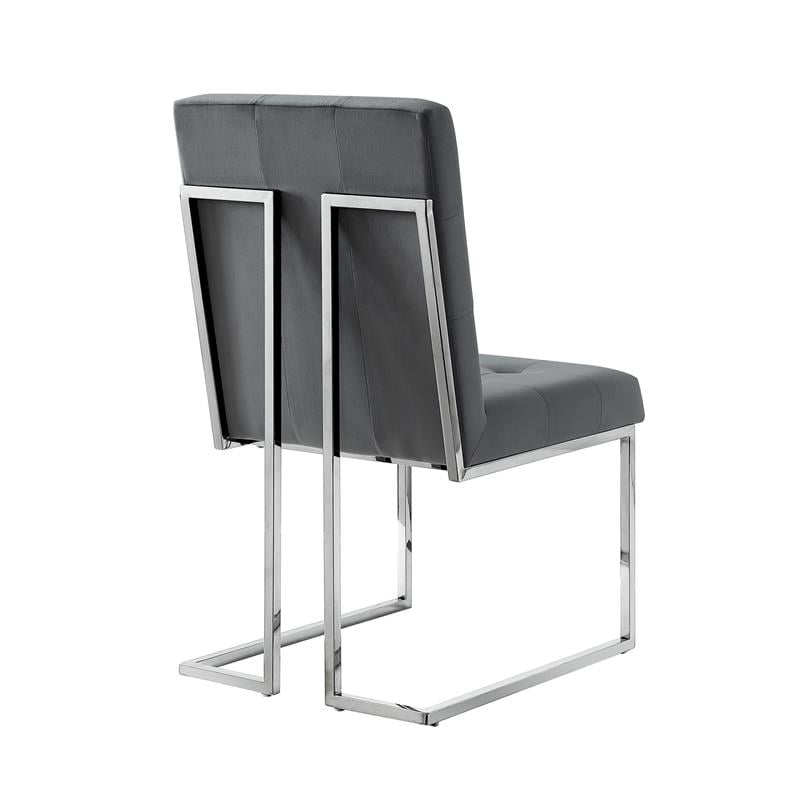 Posh Living Evan Velvet Dining Side Chair in Gray/Chrome (Set of 2)