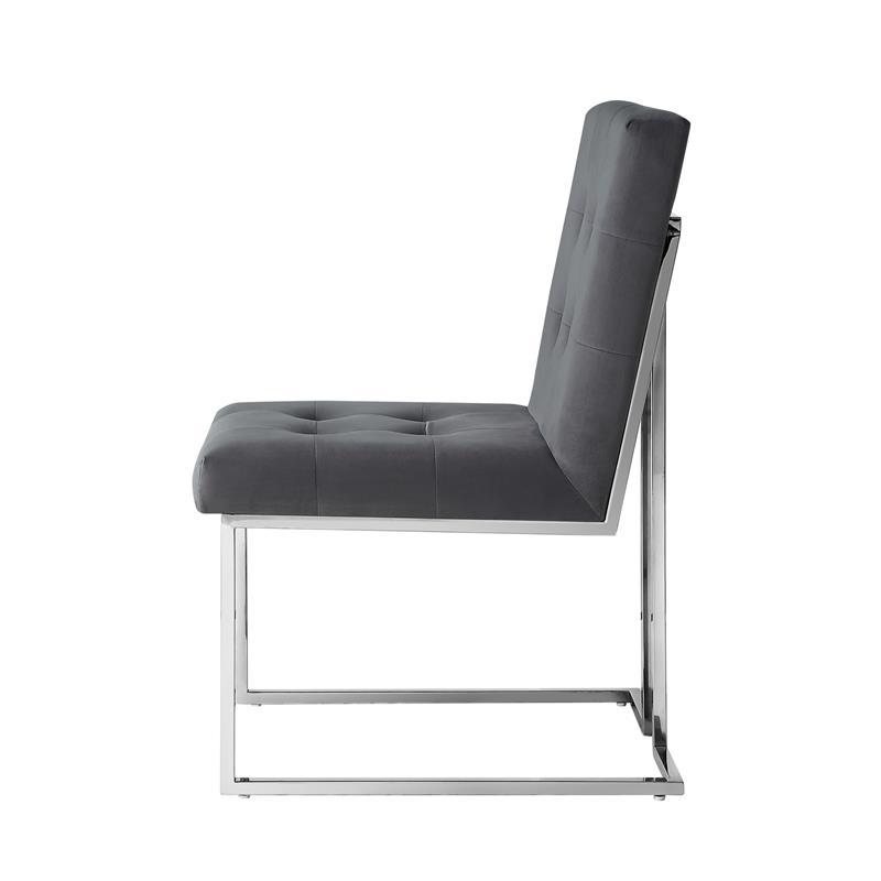 Posh Living Evan Velvet Dining Side Chair in Gray/Chrome (Set of 2)