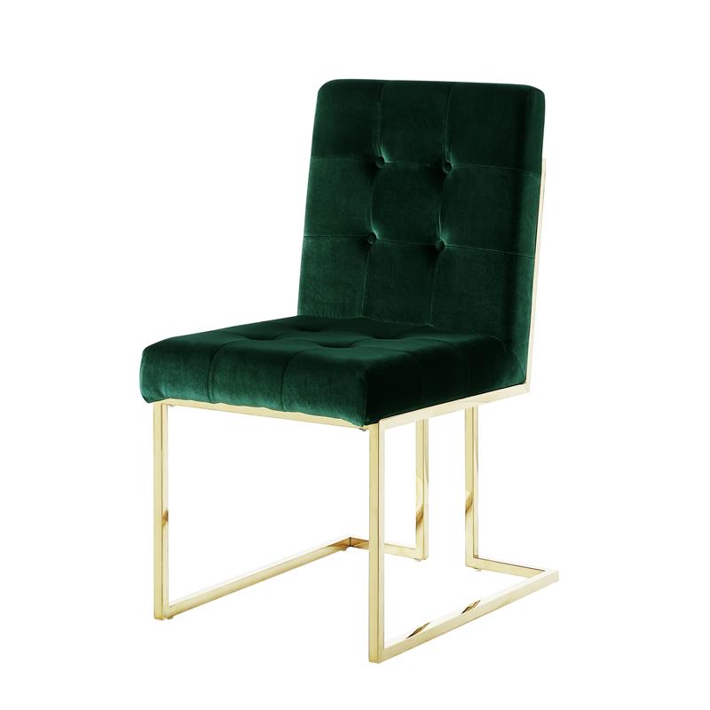 Posh Living Evan Velvet Dining Side Chair in Hunter Green/Gold (Set of