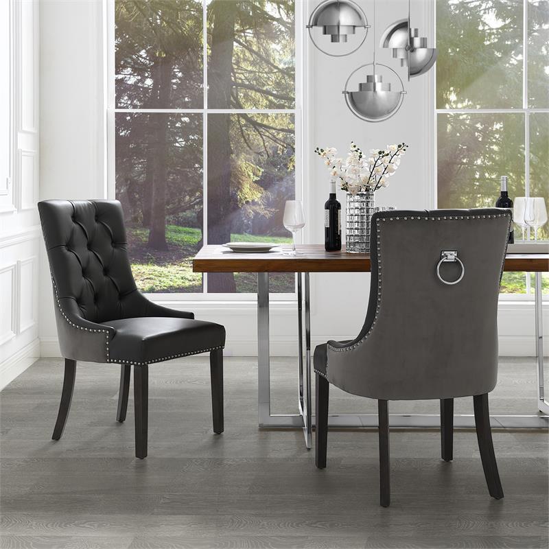Posh Living Jose Faux Leather Dining Chair in Dark Gray (Set of 2)