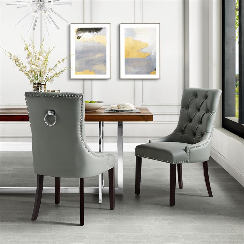 Posh Living Jose Faux Leather Dining Chair in Light Gray (Set of 2)