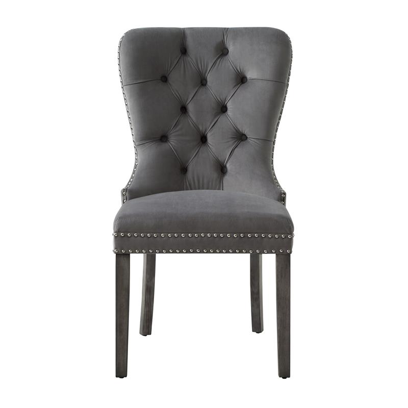 Posh Arthur Velvet Dining Chair with Nailhead Trim Gray (Set of 2)