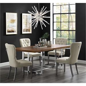 Posh Arthur Linen Fabric Dining Chair with Nailhead Trim Cream/White (Set of 2)