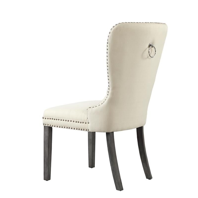 Posh Arthur Linen Fabric Dining Chair with Nailhead Trim Cream/White (Set of 2)