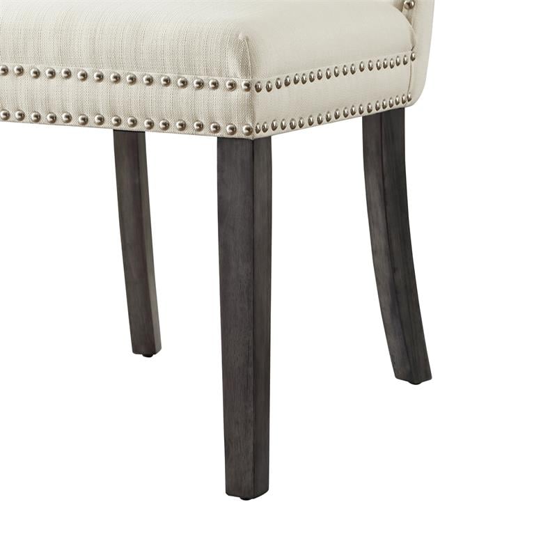 Posh Arthur Linen Fabric Dining Chair with Nailhead Trim Cream/White (Set of 2)