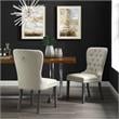 Posh Arthur Linen Fabric Dining Chair with Nailhead Trim Cream/White (Set of 2)