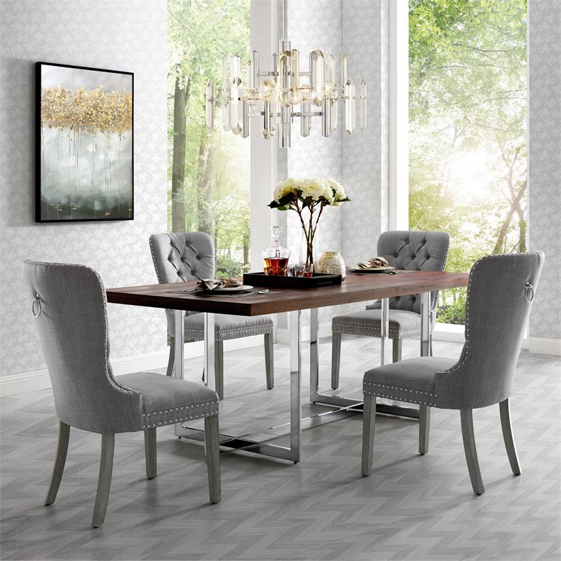 Posh Arthur Linen Fabric Dining Chair, Fabric Dining Room Chairs With Nailheads