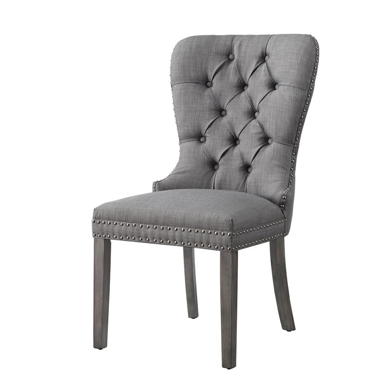 Posh Arthur Linen Fabric Dining Chair with Nailhead Trim Light Gray (Set of 2)
