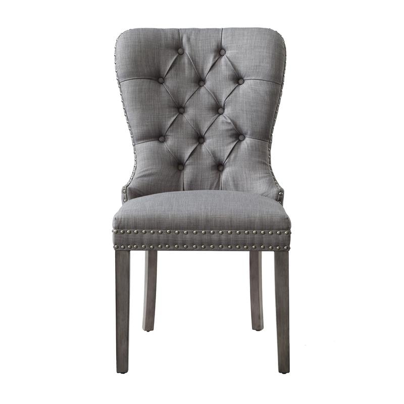Posh Arthur Linen Fabric Dining Chair with Nailhead Trim Light Gray (Set of 2)