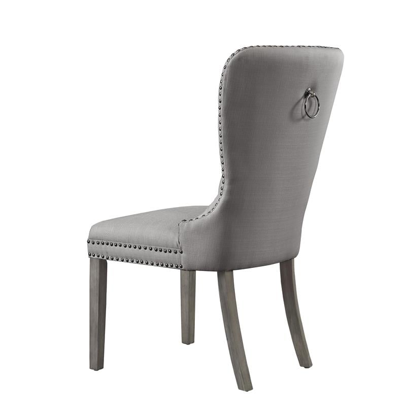 Posh Arthur Linen Fabric Dining Chair with Nailhead Trim Light Gray (Set of 2)