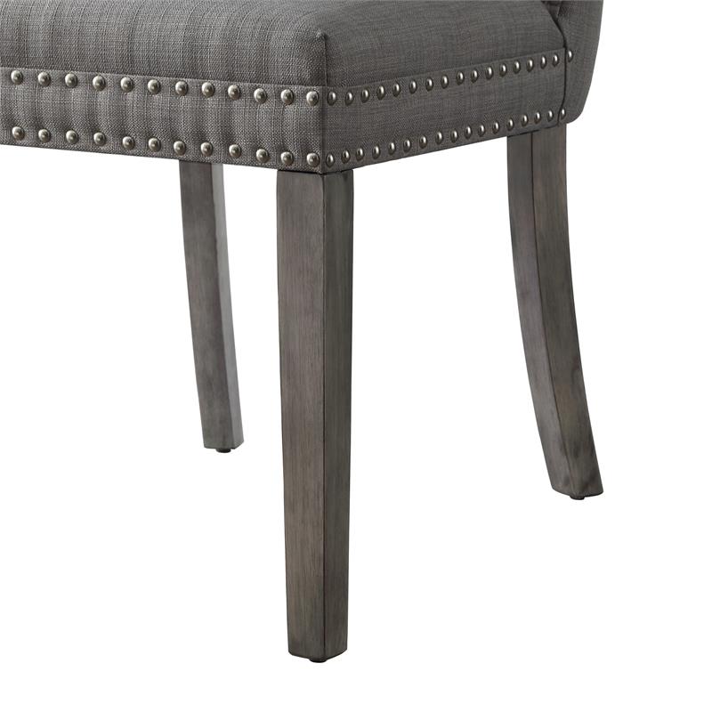 Posh Arthur Linen Fabric Dining Chair with Nailhead Trim Light Gray (Set of 2)