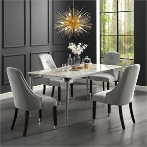 Posh Zoe Velvet Dining Chair with Nailhead Trim in Light Gray/Silver (Set of 2)