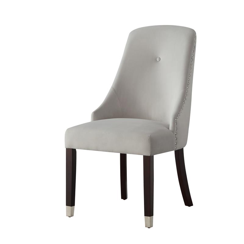 Posh Zoe Velvet Dining Chair with Nailhead Trim in Light Gray/Silver (Set of 2)