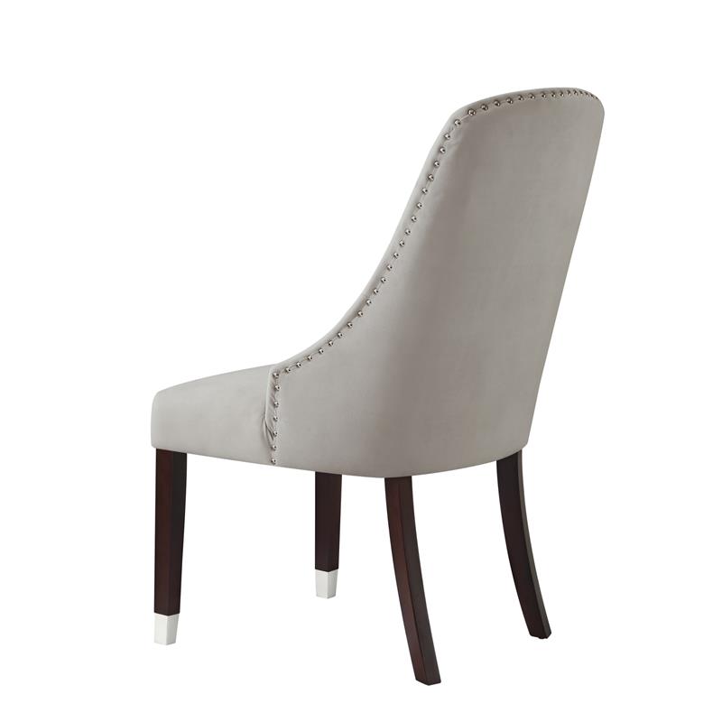 Posh Zoe Velvet Dining Chair with Nailhead Trim in Light Gray/Silver (Set of 2)