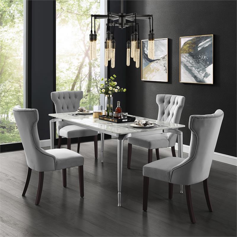 Posh Living Rebecca Velvet Dining Chair, Light Gray Velvet Dining Room Chairs