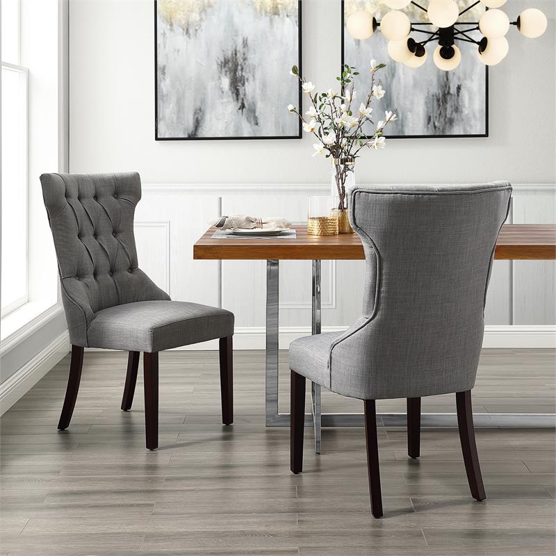 Posh Living Rebecca Linen Dining Chair in Light Gray (Set of 2)