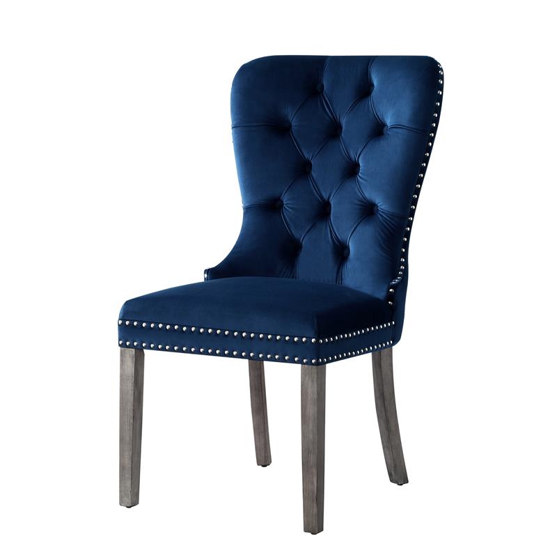 Posh Arthur Velvet Dining Chair with Nailhead Trim Navy Blue (Set of 2)