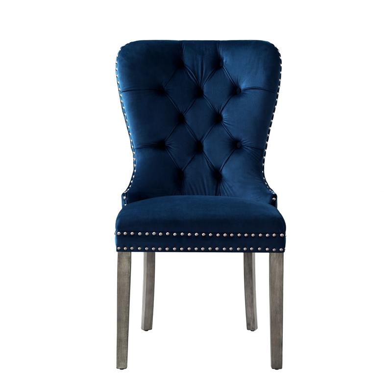 Posh Arthur Velvet Dining Chair with Nailhead Trim Navy Blue (Set of 2)