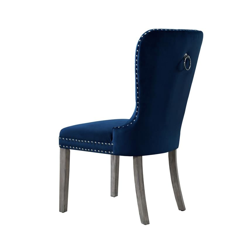 Posh Arthur Velvet Dining Chair with Nailhead Trim Navy Blue (Set of 2)