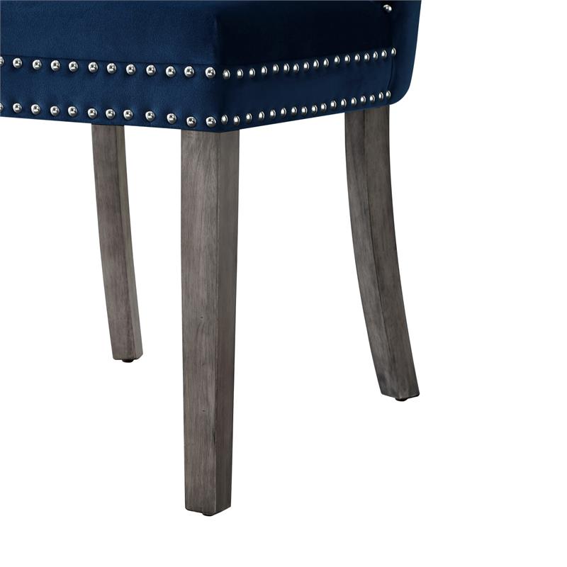 Posh Arthur Velvet Dining Chair with Nailhead Trim Navy Blue (Set of 2)
