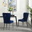 Posh Arthur Velvet Dining Chair with Nailhead Trim Navy Blue (Set of 2)
