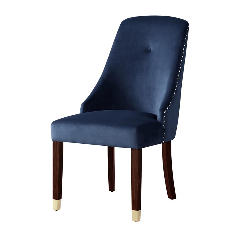 Posh Zoe Velvet Dining Chair with Nailhead Trim in Navy Blue/Gold (Set of 2)