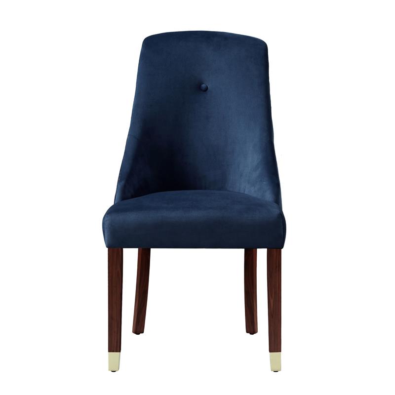 Posh Zoe Velvet Dining Chair with Nailhead Trim in Navy Blue/Gold (Set of 2)