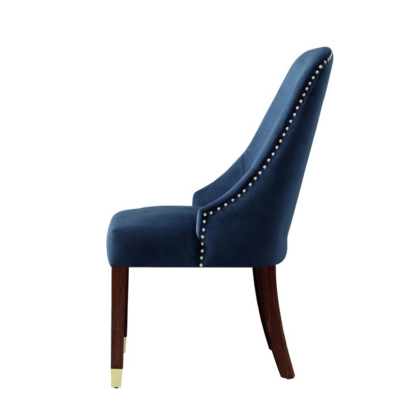 Posh Zoe Velvet Dining Chair with Nailhead Trim in Navy Blue/Gold (Set of 2)