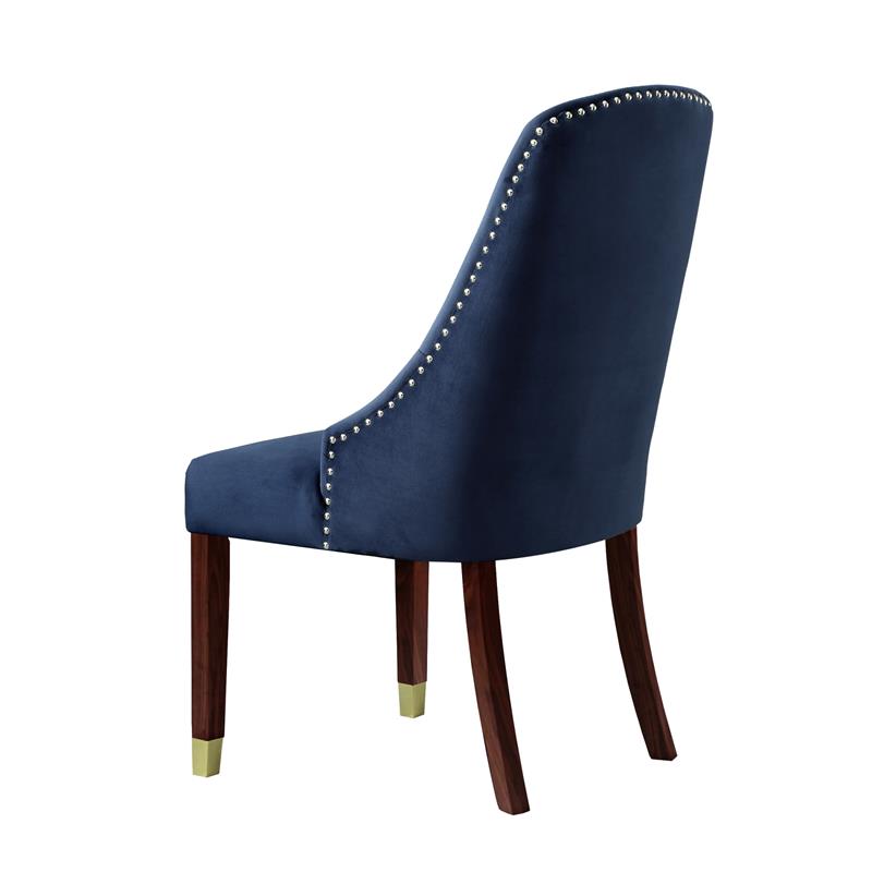 Posh Zoe Velvet Dining Chair with Nailhead Trim in Navy Blue/Gold (Set of 2)