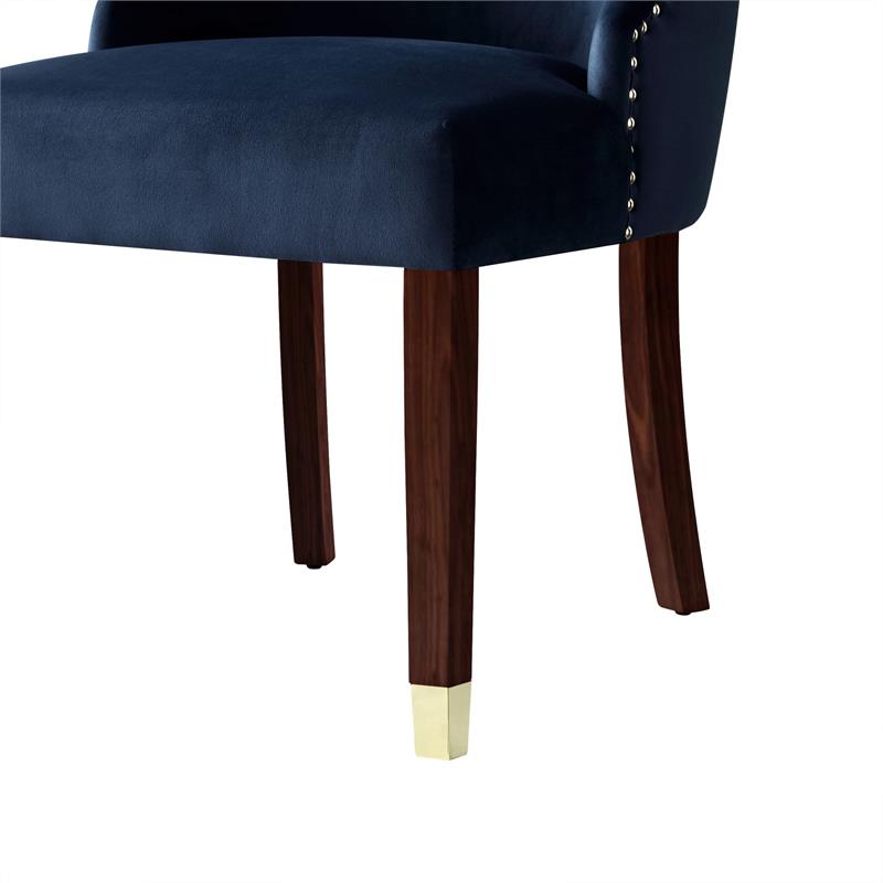 Posh Zoe Velvet Dining Chair with Nailhead Trim in Navy Blue/Gold (Set of 2)