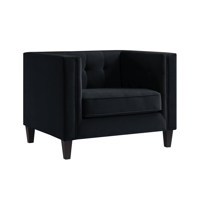 Posh Living Phoenix Button Tufted Velvet Accent Chair in Black
