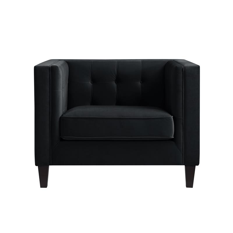Posh Living Phoenix Button Tufted Velvet Accent Chair in Black