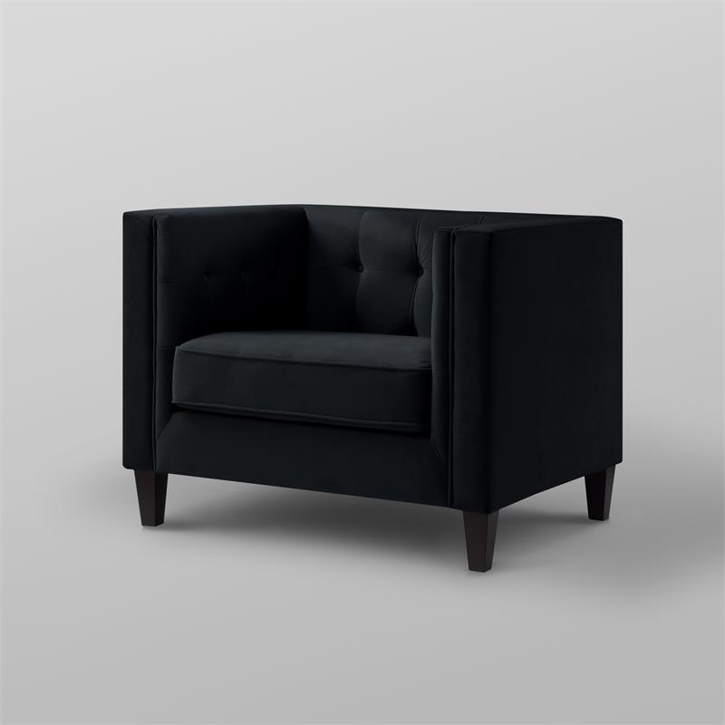 Posh Living Phoenix Button Tufted Velvet Accent Chair in Black