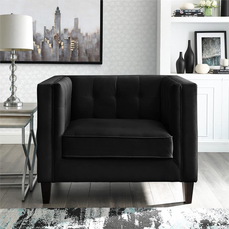 Posh Living Phoenix Button Tufted Velvet Accent Chair in Black