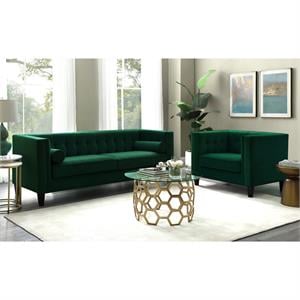 Posh Living Phoenix Button Tufted Velvet Accent Chair in Green