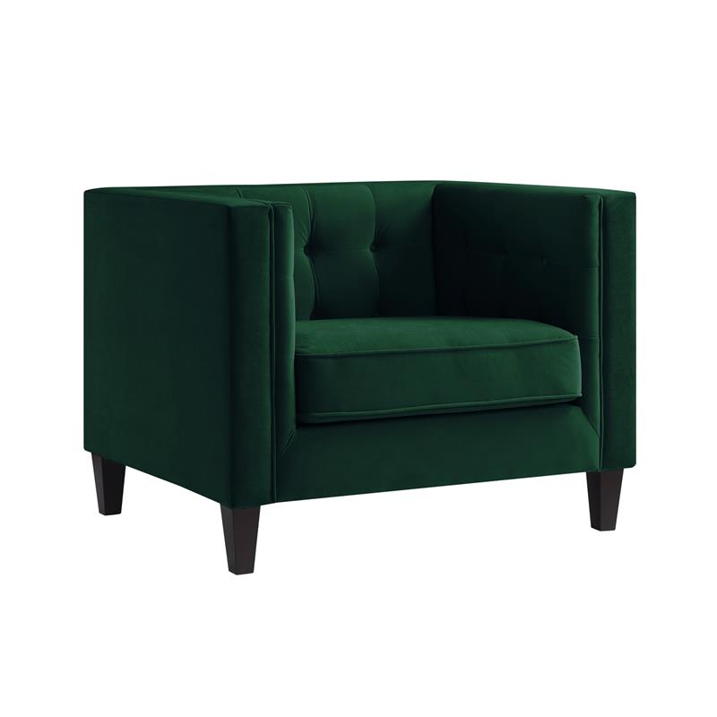 Posh Living Phoenix Button Tufted Velvet Accent Chair in Green