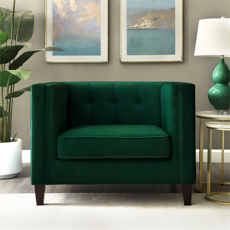 Posh Living Phoenix Button Tufted Velvet Accent Chair in Green