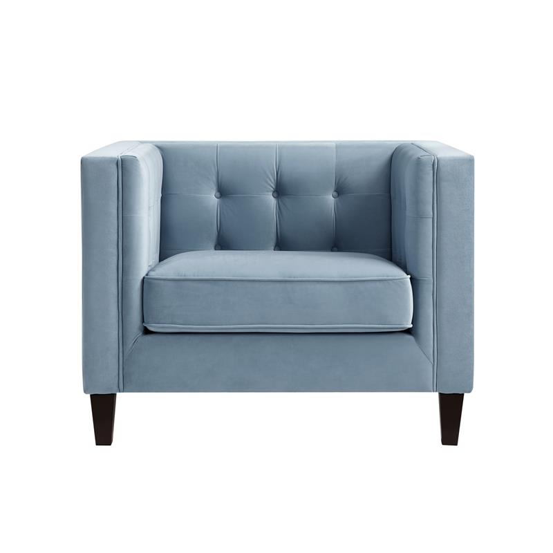 Posh Living Phoenix Button Tufted Velvet Accent Chair in Slate Blue