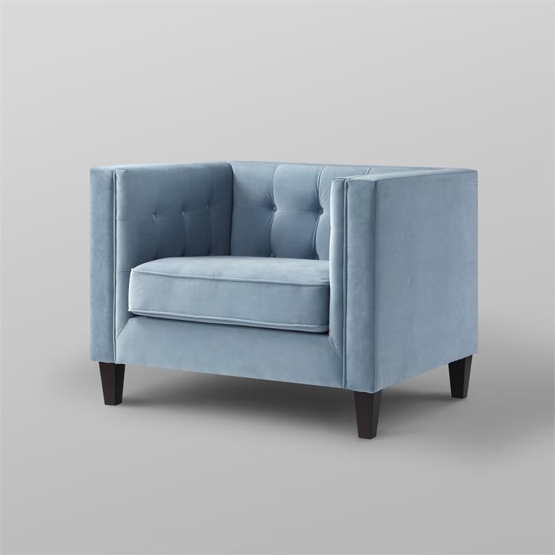 Posh Living Phoenix Button Tufted Velvet Accent Chair in Slate Blue