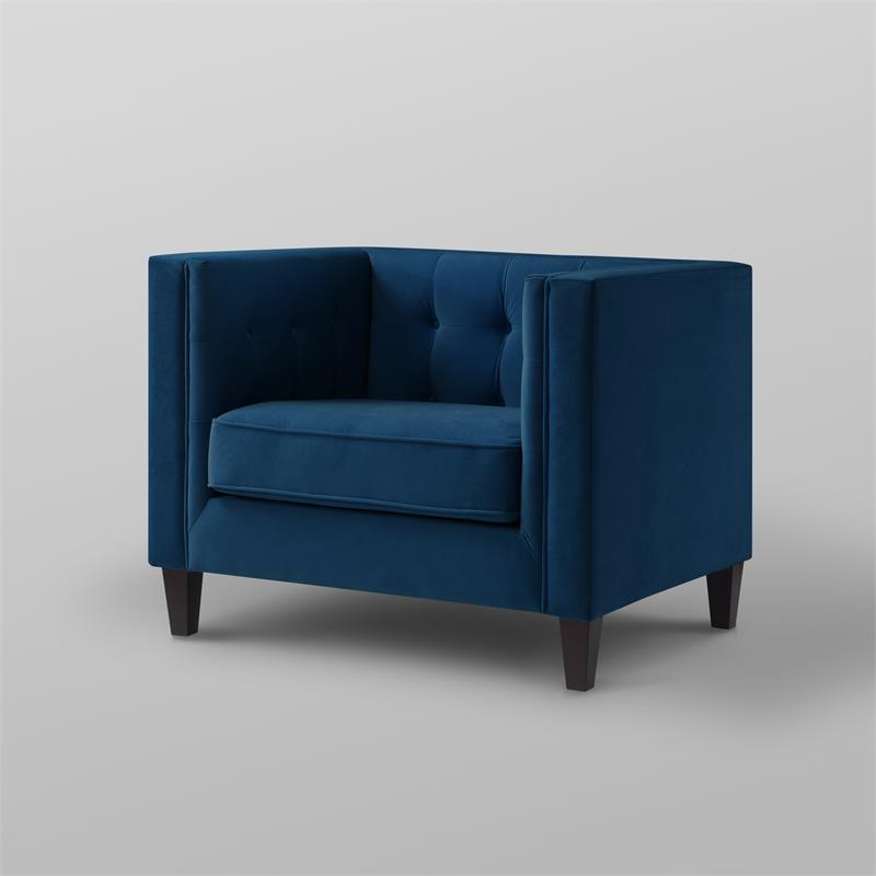 Posh Living Phoenix Button Tufted Velvet Accent Chair in Navy Blue