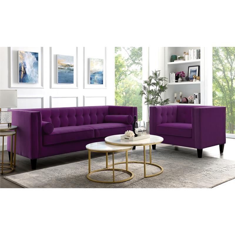Posh Living Phoenix Button Tufted Velvet Accent Chair in Purple