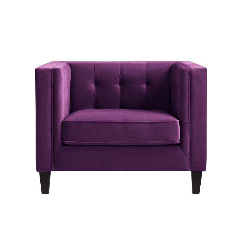 Posh Living Phoenix Button Tufted Velvet Accent Chair in Purple