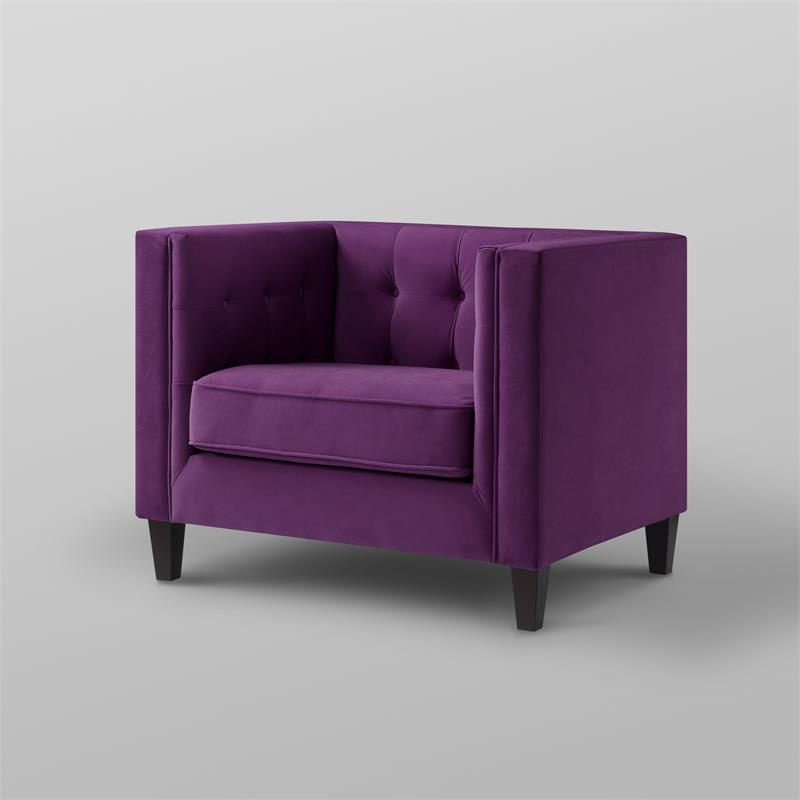 Posh Living Phoenix Button Tufted Velvet Accent Chair in Purple