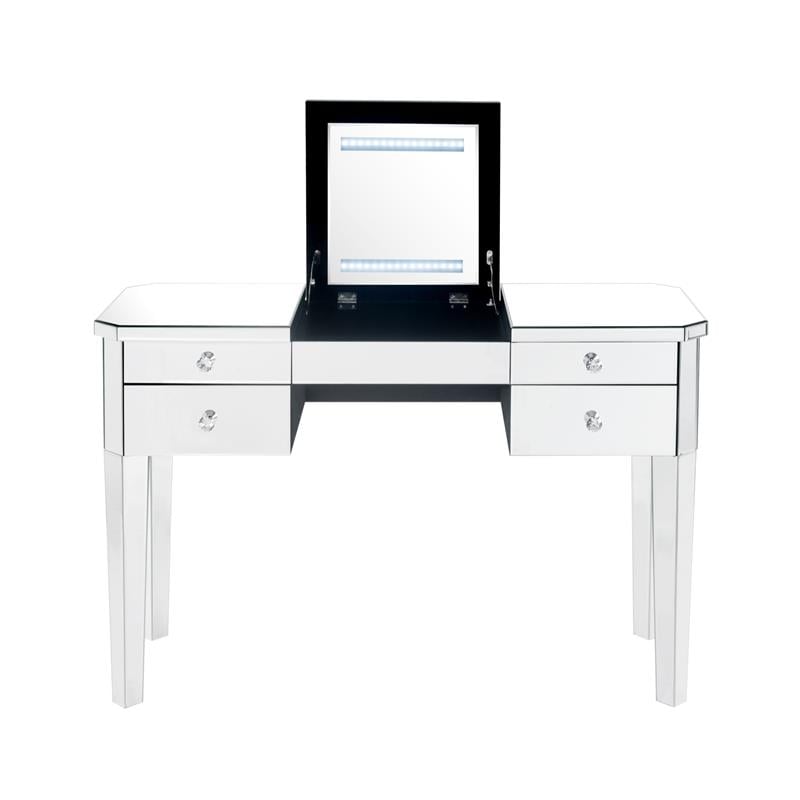 Posh Living Curt 4-Storage Drawers Mirrored Flip Top LED Vanity Table in Black