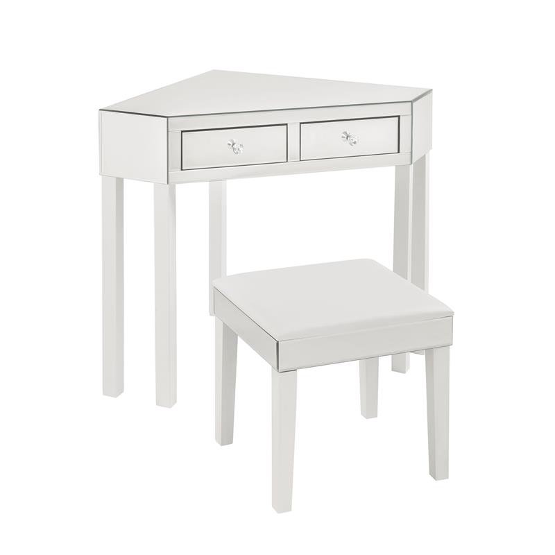 Posh Living Perry Mirrored 3-Piece Bedroom Vanity Set in White